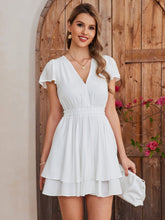 Fly Sleeve Ruched Waist Pleated Mini Dress